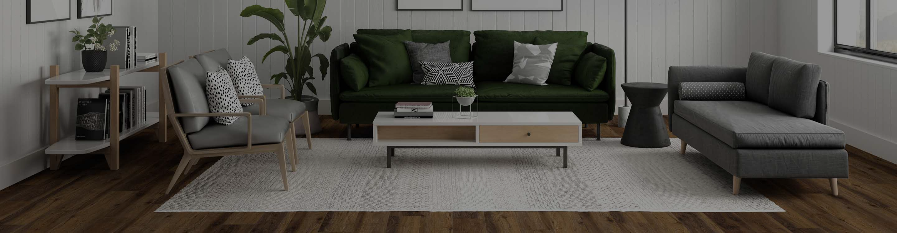 leather sofa in living room with patterned carpet