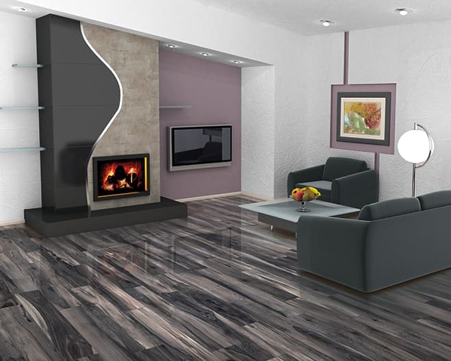 modern basement living space with luxury vinyl flooring